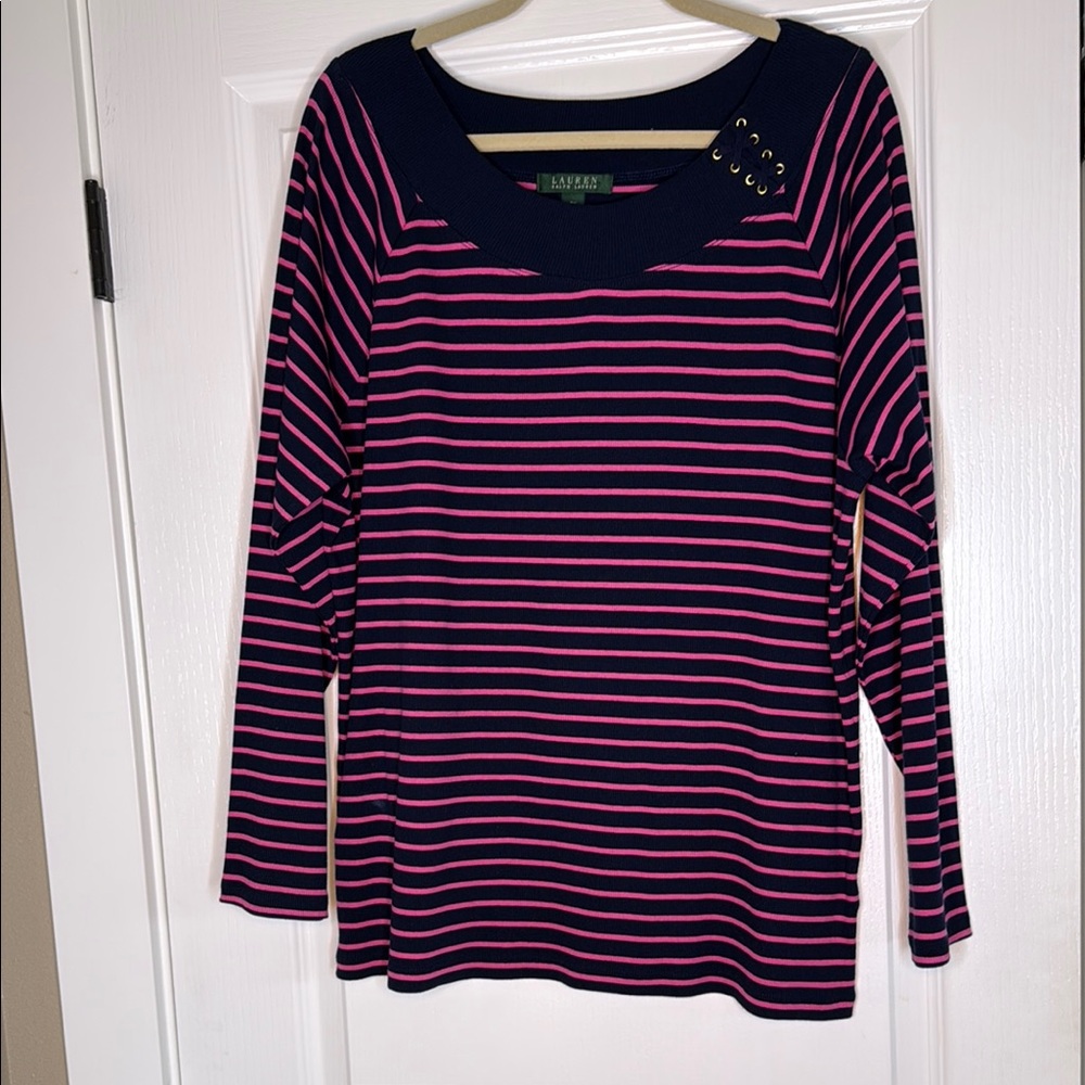 Navy and Pink Striped Top